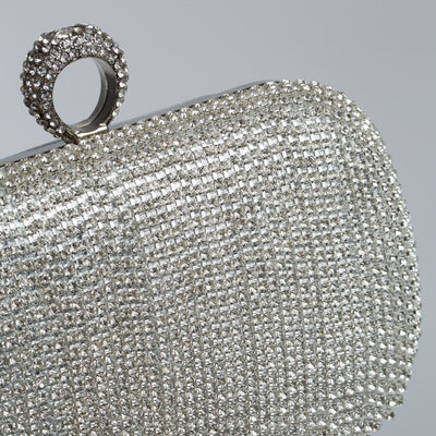 Silver Diamante Evening Clutch Bag with Tassels