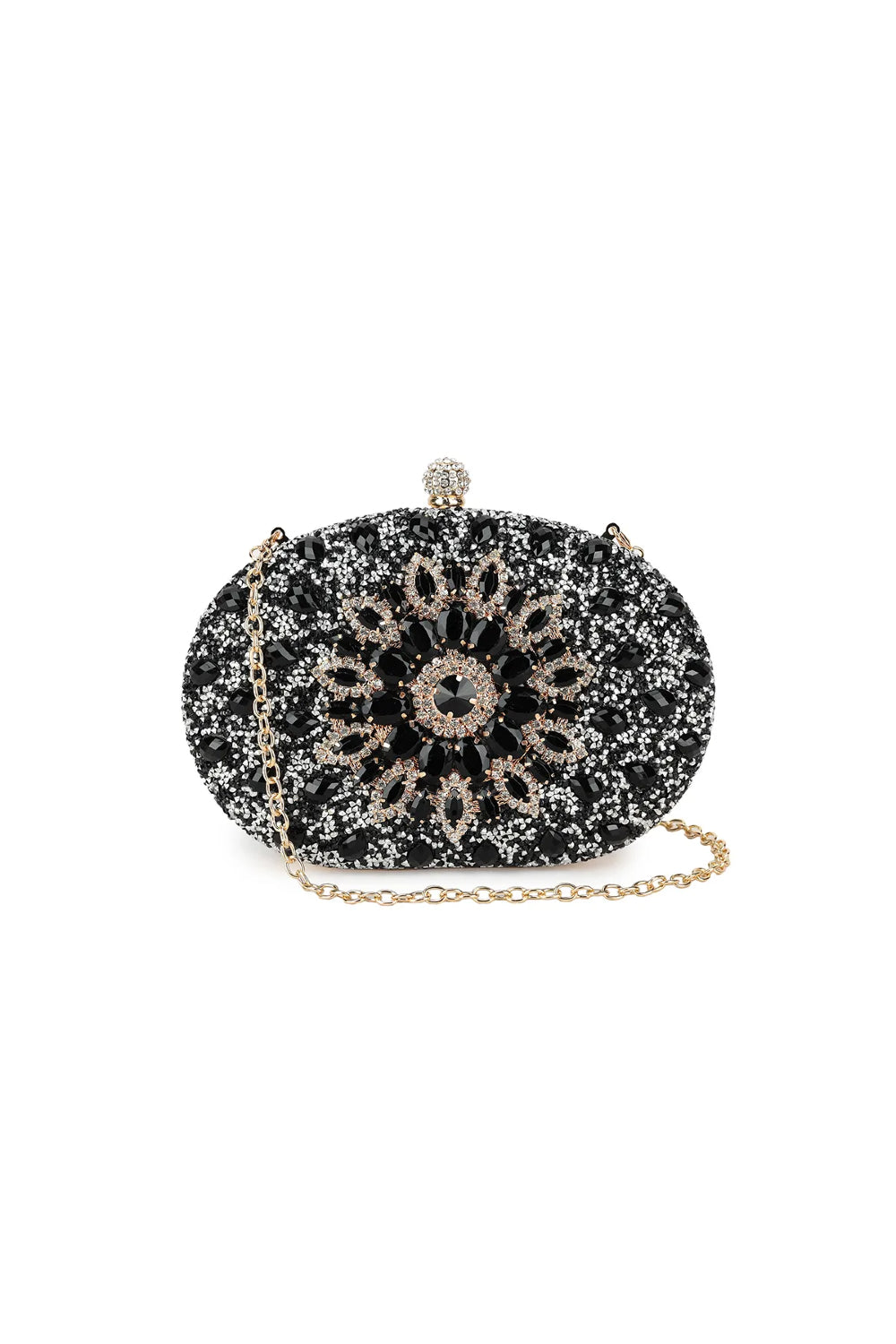 Black Embellished Clutch Bag with Gold Details Aftershock London