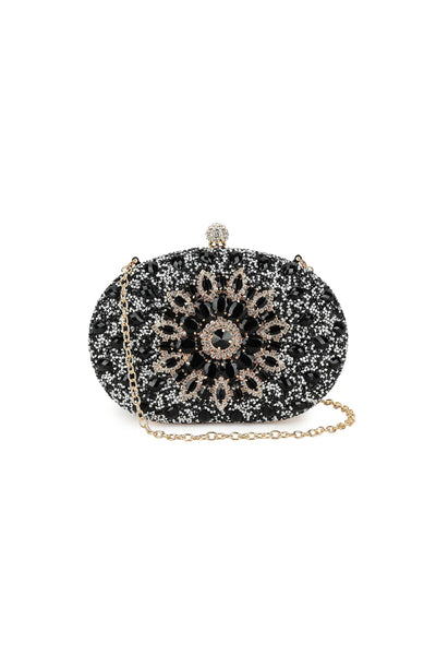 Black Embellished Clutch Bag with Gold Details