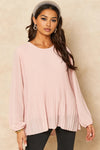 Blush Long Sleeve Pleated Blouse