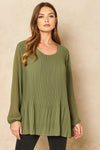 Khaki Long Sleeve Pleated Blouse