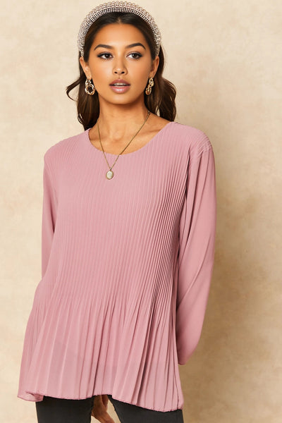 Rose Long Sleeve Pleated Blouse