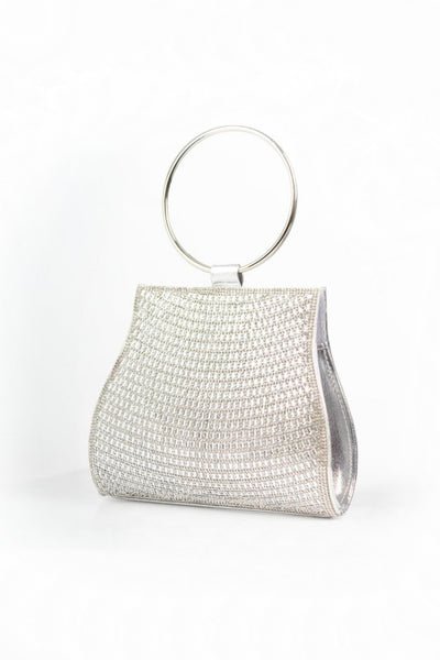 Silver Diamante Clutch Bag with Top Handles