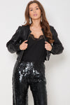 Black Sequin Wide Leg Trousers