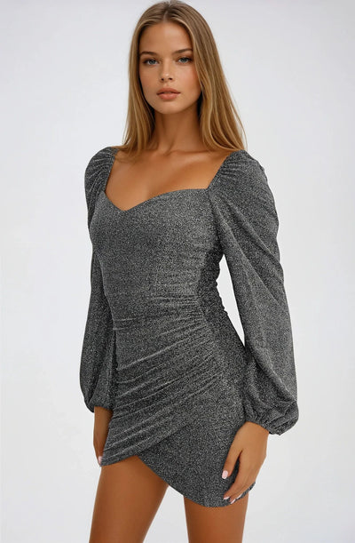 Silver Sweetheart Neckline Mini Dress