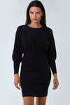 Black Bishop Sleeve Ribbed Mini Dress