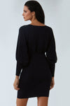 Black Bishop Sleeve Ribbed Mini Dress