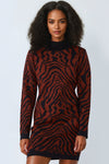 Black High Neck Zebra Knitted Mini Dress