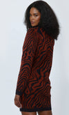 Black High Neck Zebra Knitted Mini Dress