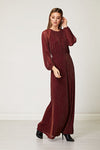 Wine Sparkly Chiffon Long Sleeve Maxi Dress