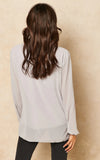 Silver Grey Long Sleeve Pleated Blouse