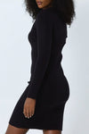 Black Ribbed Cut Out Round Neck Dress