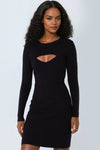 Black Ribbed Cut Out Round Neck Dress