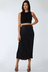 Black Wave Pleated Midi Skirt