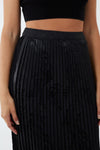 Black Wave Pleated Midi Skirt