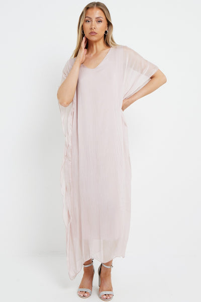 Light Pink Silk Maxi Kaftan Dress