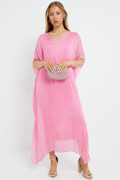 Pink Silk Maxi Kaftan Dress