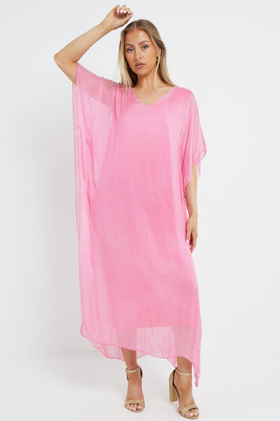 Pink Silk Maxi Kaftan Dress