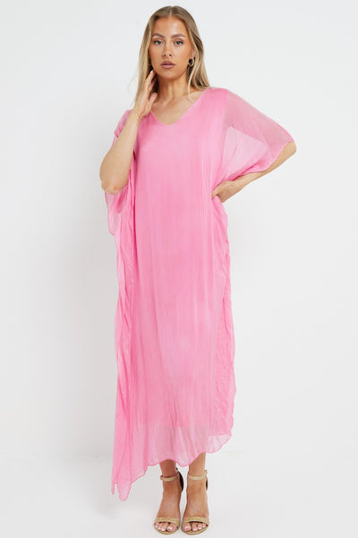 Pink Silk Maxi Kaftan Dress