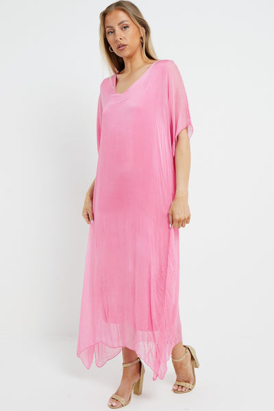 Pink Silk Maxi Kaftan Dress