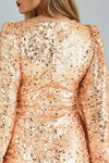 Rose Gold Sequin V-Neck Long Sleeve Bodycon Dress