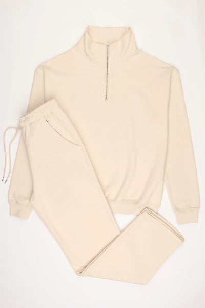 Beige 1/4 Zip Fleece Tracksuit