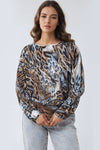 Blue Animal Print Batwing Top