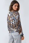 Blue Animal Print Batwing Top