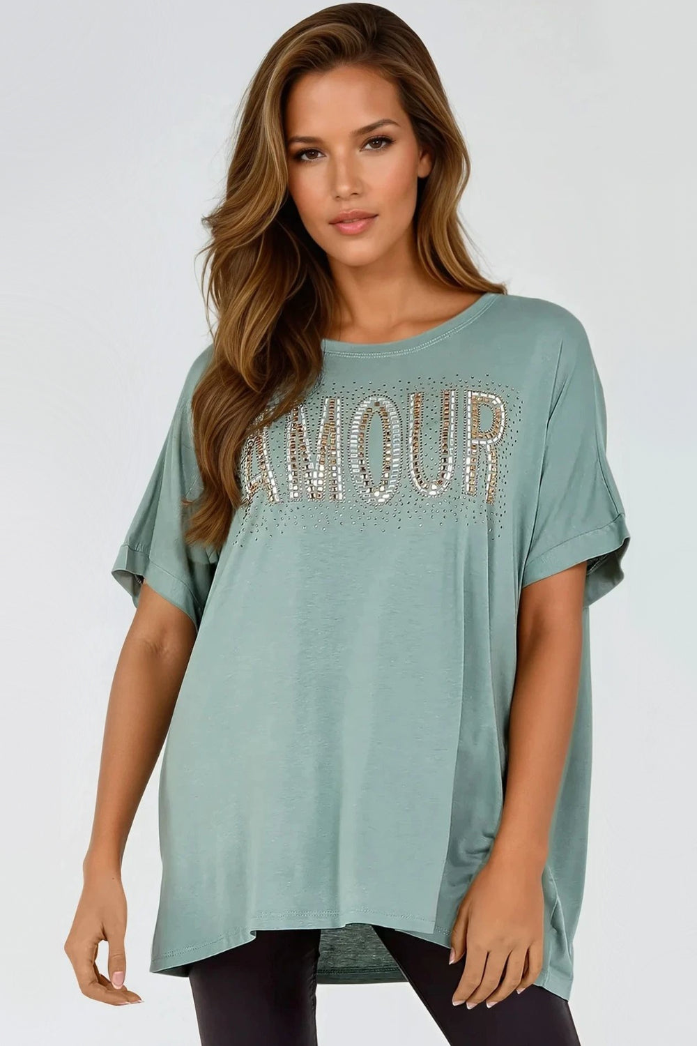 Sage Green Amour Diamante T Shirt