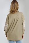 Light Khaki Embroidered Sleeve Linen Blend Shirt