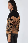 Camel Black Animal Print High Neck Jumper with Sequin Details