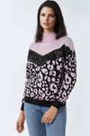 Lilac Black Animal Print High Neck Jumper with Sequin Details