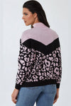 Lilac Black Animal Print High Neck Jumper with Sequin Details