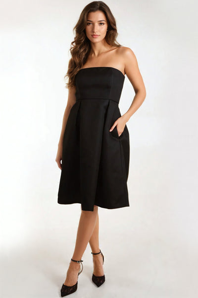 Black Bandeau Midi Dress with Pockets