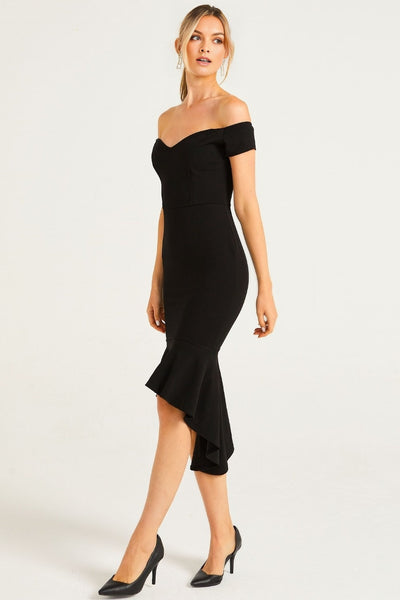 Black Bardot Bodycon Midi Dress