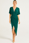 Green Wrap Midi Dress with Flutter Sleeves