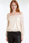 Champagne Sequin Long Sleeve Bardot Top