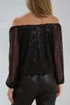 Black Sequin Long Sleeve Bardot Top