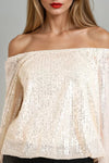 Champagne Sequin Long Sleeve Bardot Top