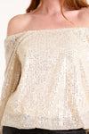 Champagne Sequin Long Sleeve Bardot Top