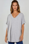 Grey Oversized V Neck T Shirt