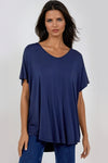 Navy Oversized V Neck T Shirt