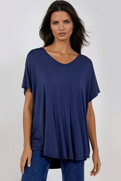 Navy Basic Oversized V Neck T Shirt