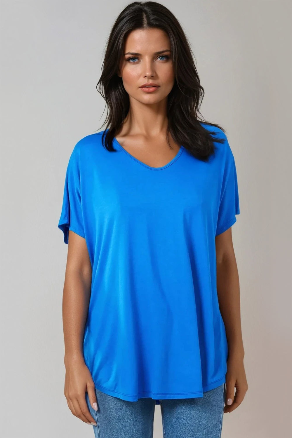 Royal Blue Basic Oversized V Neck T Shirt