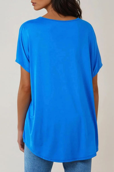 Royal Blue Basic Oversized V Neck T Shirt