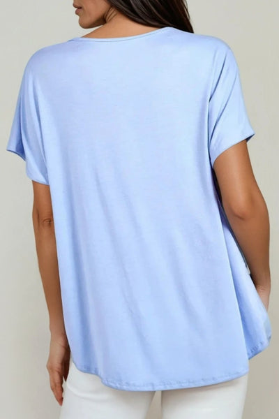 Light Blue Basic Oversized V Neck T Shirt