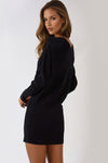 Black Batwing Sleeve Knit Mini Dress