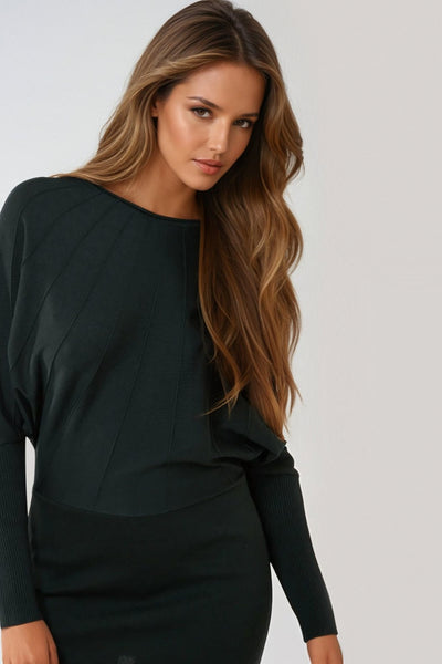 Green Batwing Sleeve Knit Mini Dress