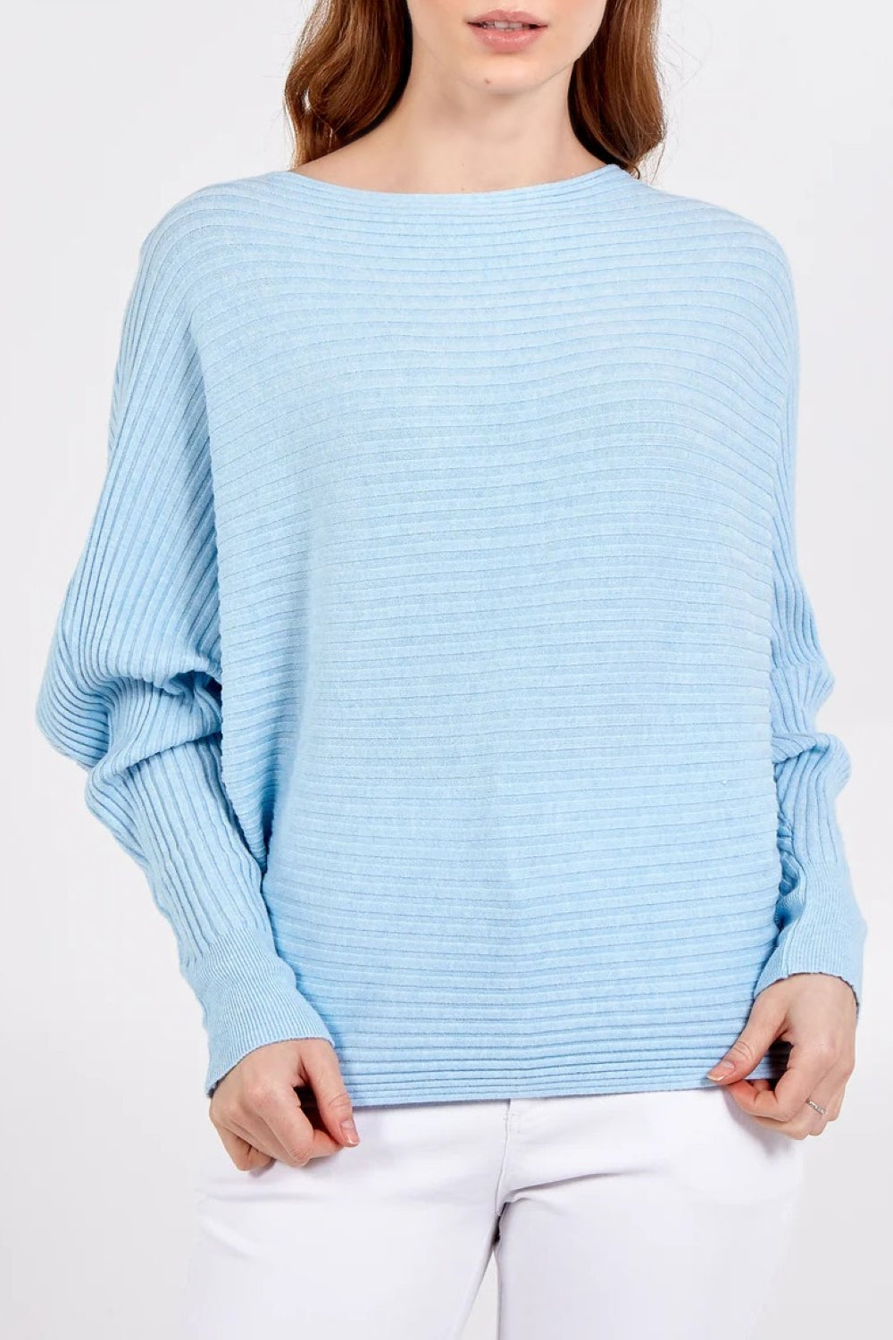 Light Blue Ribbed Batwing Jumper