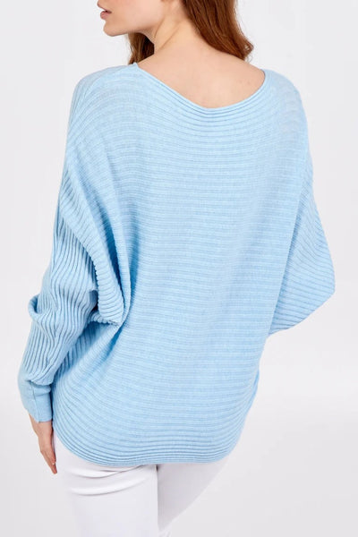 Light Blue Ribbed Batwing Jumper